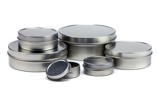 Mimi Pack - Silver Round Shallow Seamless Solid Lid Metal Tin Containers