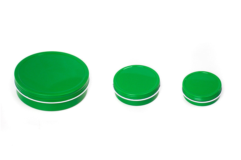 Green Shallow Round Screw Top Rust Resistant Colored Steel Tins - Mimi Pack